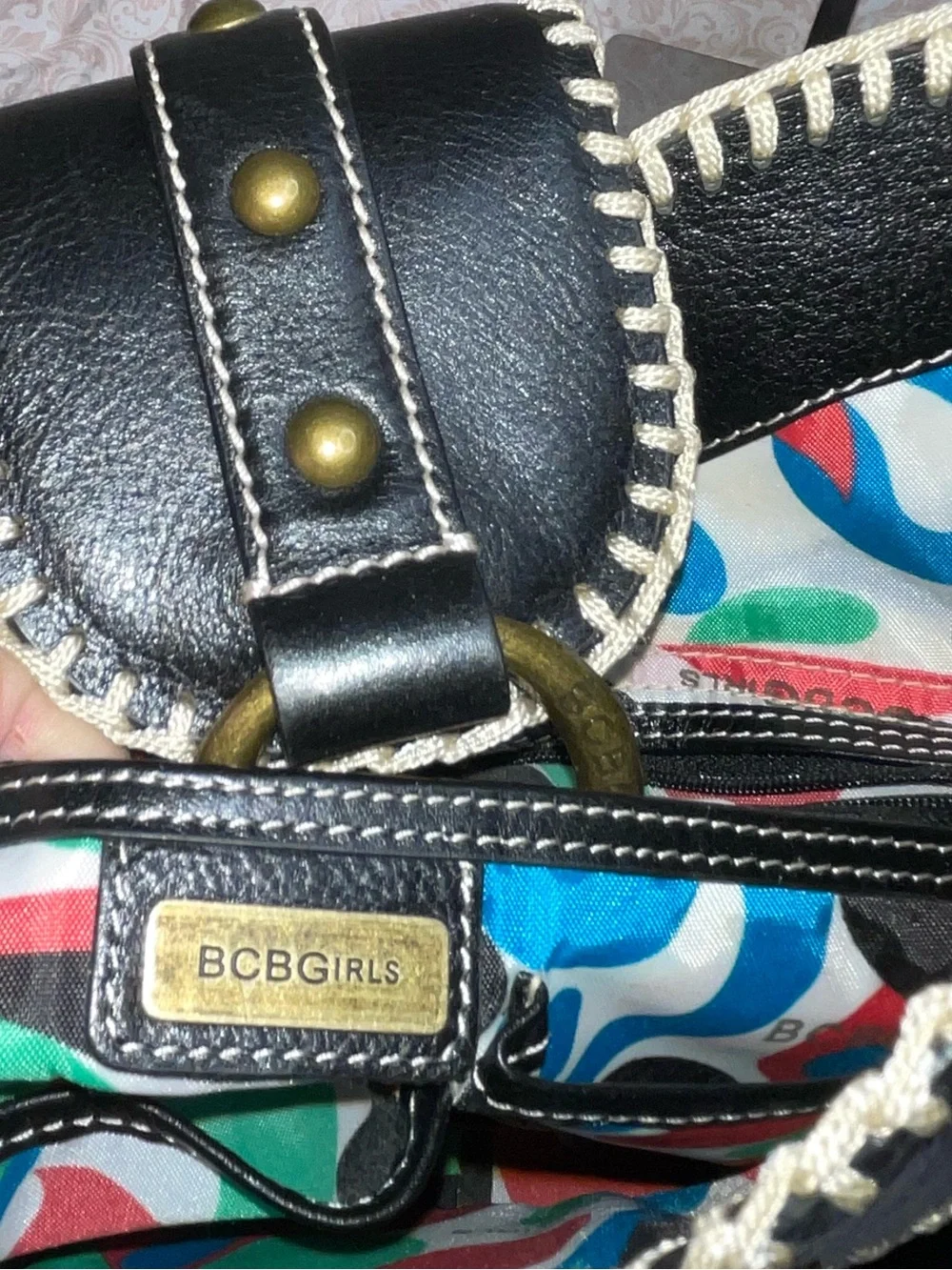 BCBGirls Black Studded Leather Shoulder Bag - Picture 7 of 10